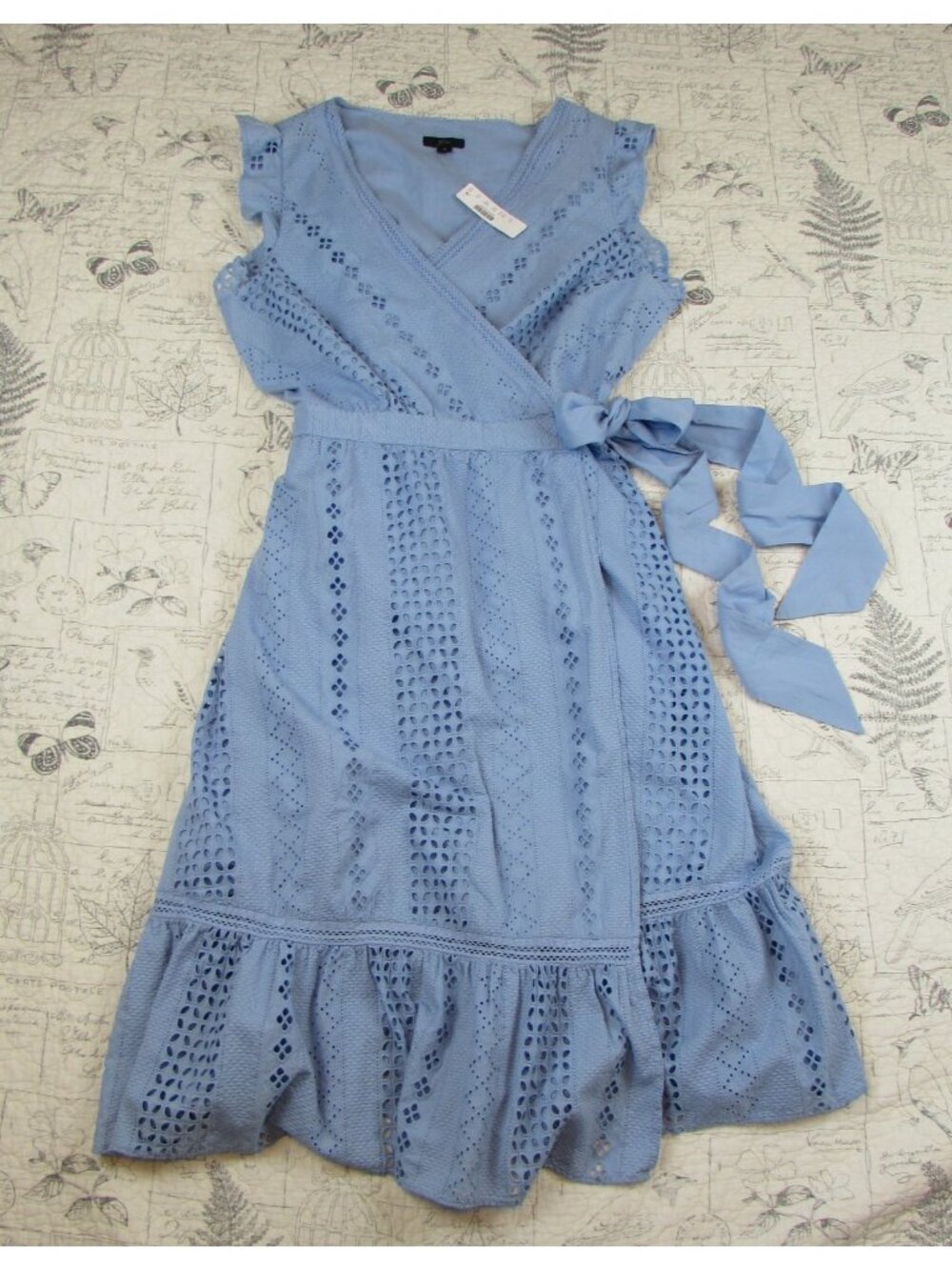NEW J. Crew Blue All over Eyelet Wrap Midi Dress Flutter Slv lined womens sz 18 - Picture 14 of 16